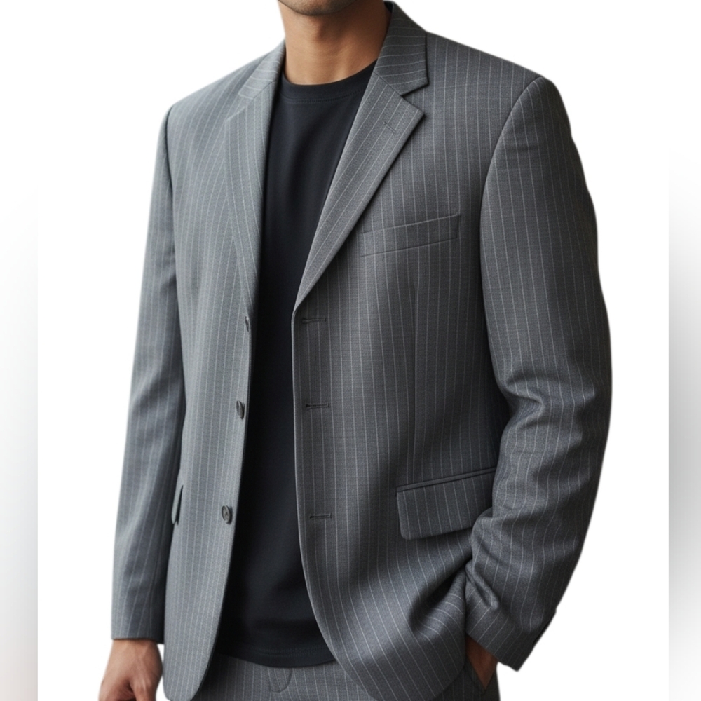 Lineage Super Fine Wool Gray Stripe Blazer. Sz.44L.
